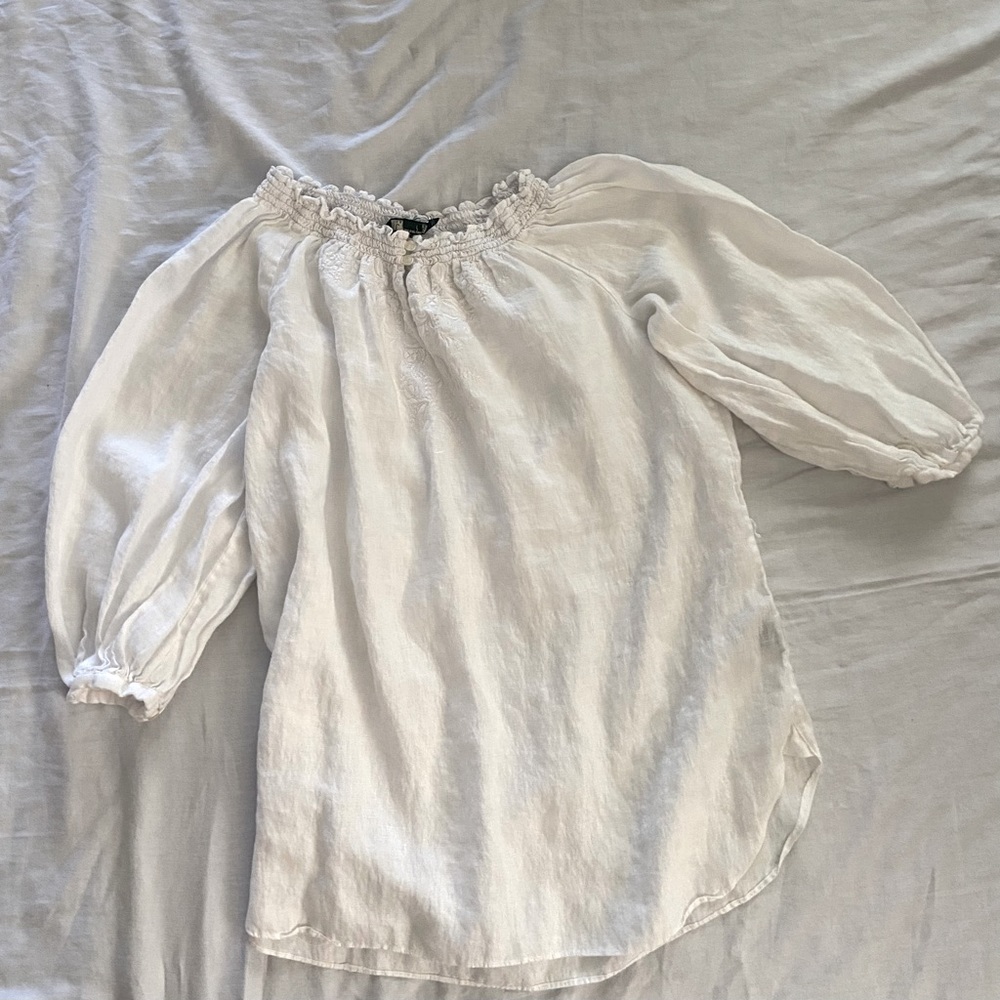 Ralph Lauren Green label White linen Peasant Top